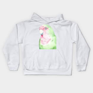 watercolor lovebird inséparable painting portrait pink green bird Kids Hoodie